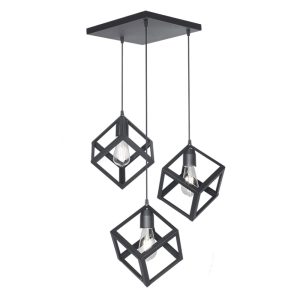 COLGANTE CUBO 3 LUCES E27 BASE 30X30CM NEGRO TEXTURADO