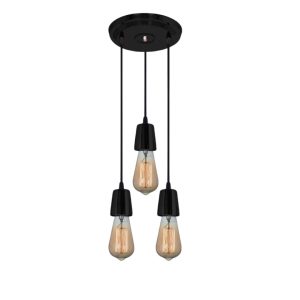 COLGANTE NEGRO BASE REDONDA  3 LUCES E27 CABLE TEXTIL BLANCO/NEGRO