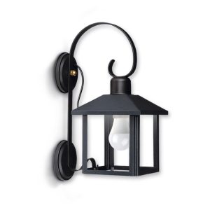 FAROL METALICO RECTO NEGRO CON MENSULA COLONIAL E27 A: 20 H: 44 Prof: 27 cm