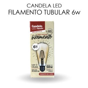 LAMPARA LED VINTAGE TUBULAR FILAMENTO 6W LUZ CALIDA E27