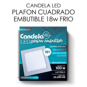 PANEL LED PLAFON LUZ FRIA 18W CUADRADO EMBUTIR