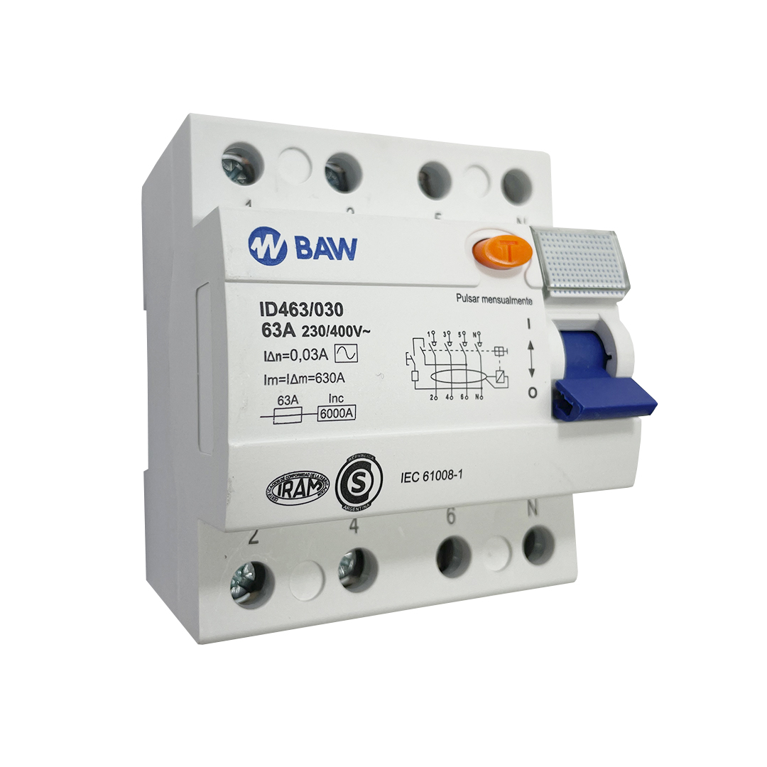 Interruptor Diferencial 4P In=63A, I∆n=30mA "AC" Inc=6000A