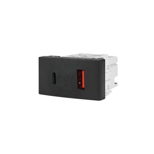 Toma USB A+C 30W Negro sin Módulo