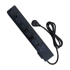 Prolongación 1.5m 5 Tomas 220T + 1 USB con Térmica Negro