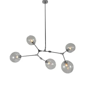 RAGNAR L - COLGANTE ALUMINIO NEGRO CRISTAL HUMO 5XE27