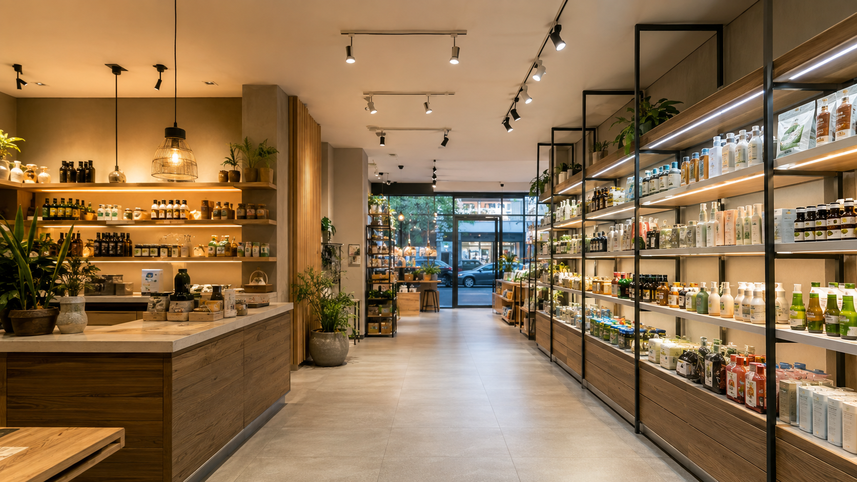 Local comercial iluminado con luces LED equilibradas